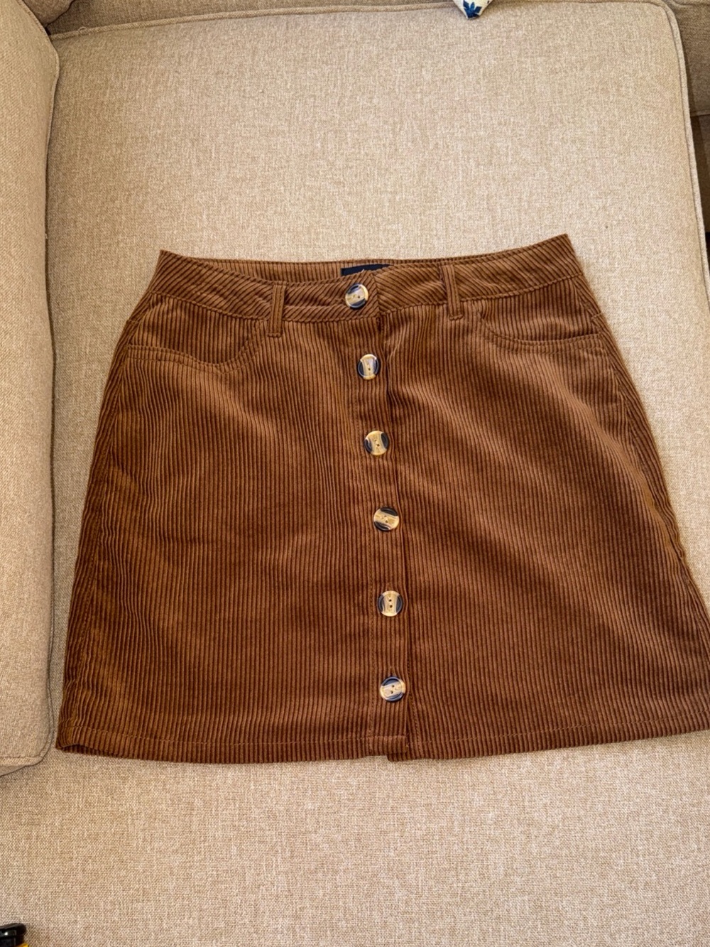 Ambiance Apparel Mini Skirt Women's SMALL Brown Corduroy Button Front Y2K Style